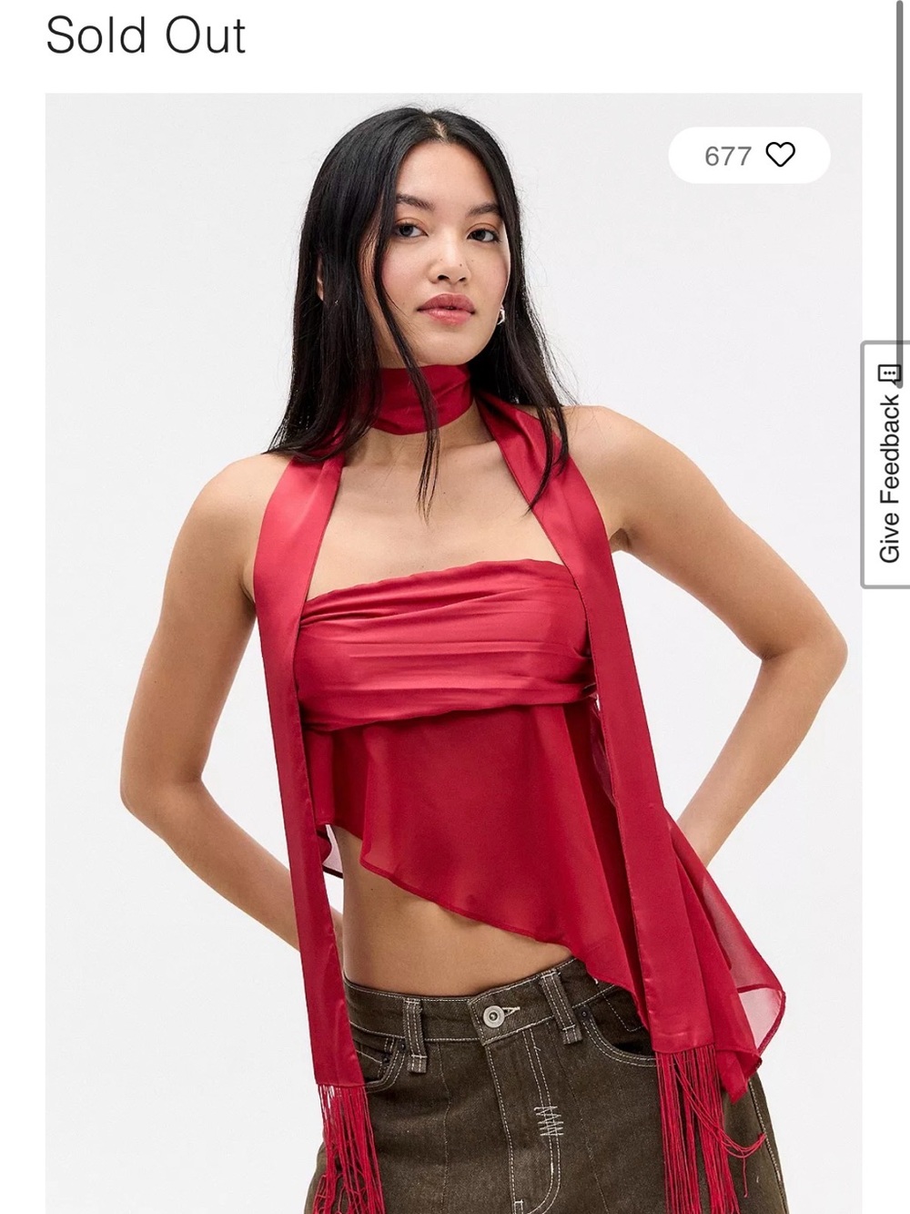 Jaded London Red Strapless Ruffled Chiffon Crop Top with Scarf - Picture 2 of 2